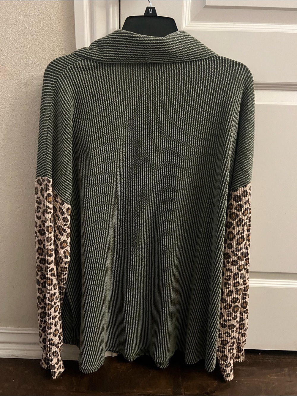 7th Ray Olive Ribbed Knit Cardigan with Subtle Stripe Trim - Picture 5 of 5